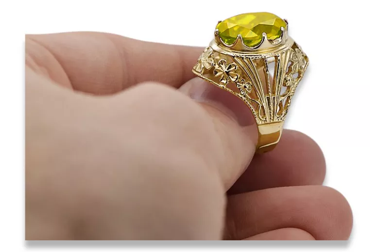 Yellow Peridot 8K žluté zlato Ring Vintage style vrc031x-yp Art Deco